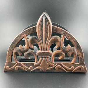 Cast Iron Black Napkin Holder with Fleur-de-Lis Design